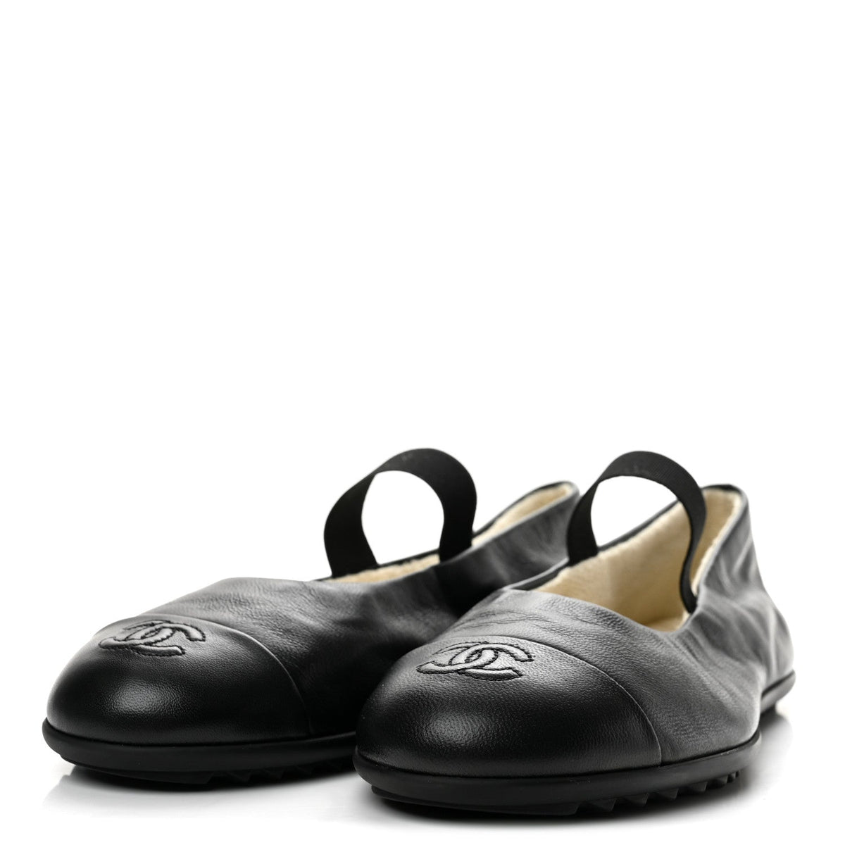 Lambskin Cap Toe CC Mary Jane Flats 37 Black