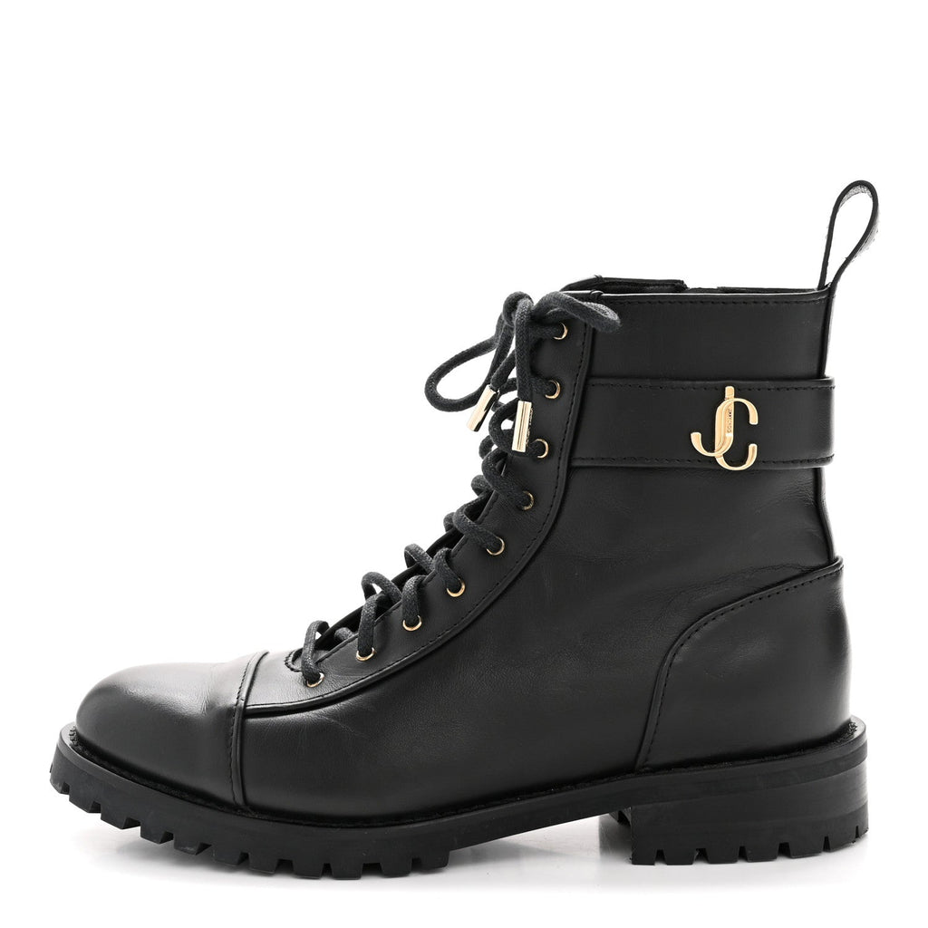 Shiny Calfskin Cayo Combat Boots 36.5 Black