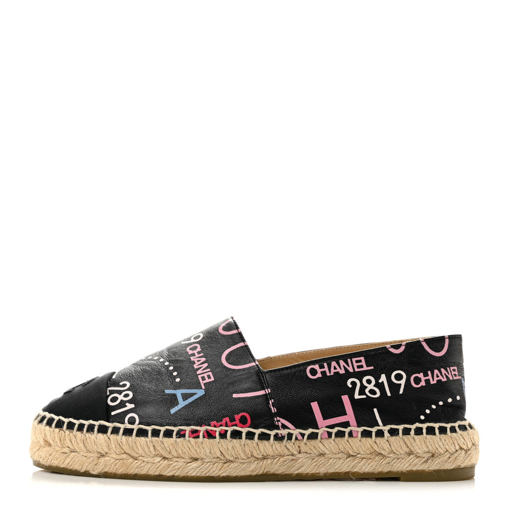 Lambskin Grosgrain Printed Espadrilles 36 Multicolor Black