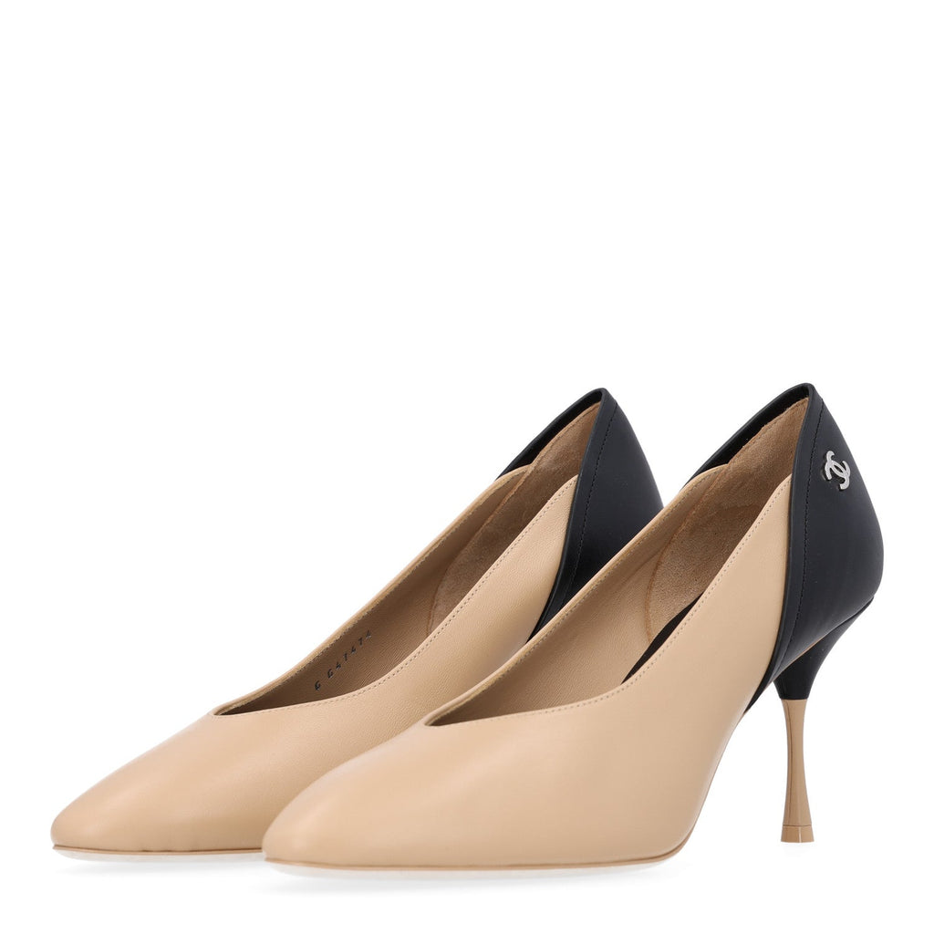 Lambskin Calfskin Cap Toe Pumps 40 Black Beige