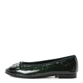 Crocodile Embossed Patent Calfskin Cap Toe CC Ballerina Flats 38 Dark Green Black