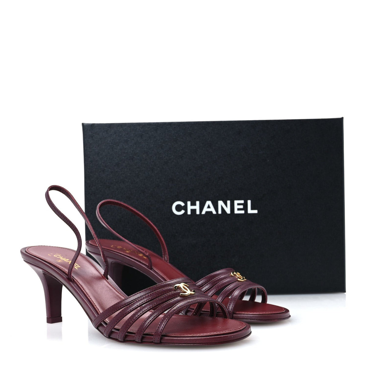 Goatskin CC Caged Sandals 39 Burgundy