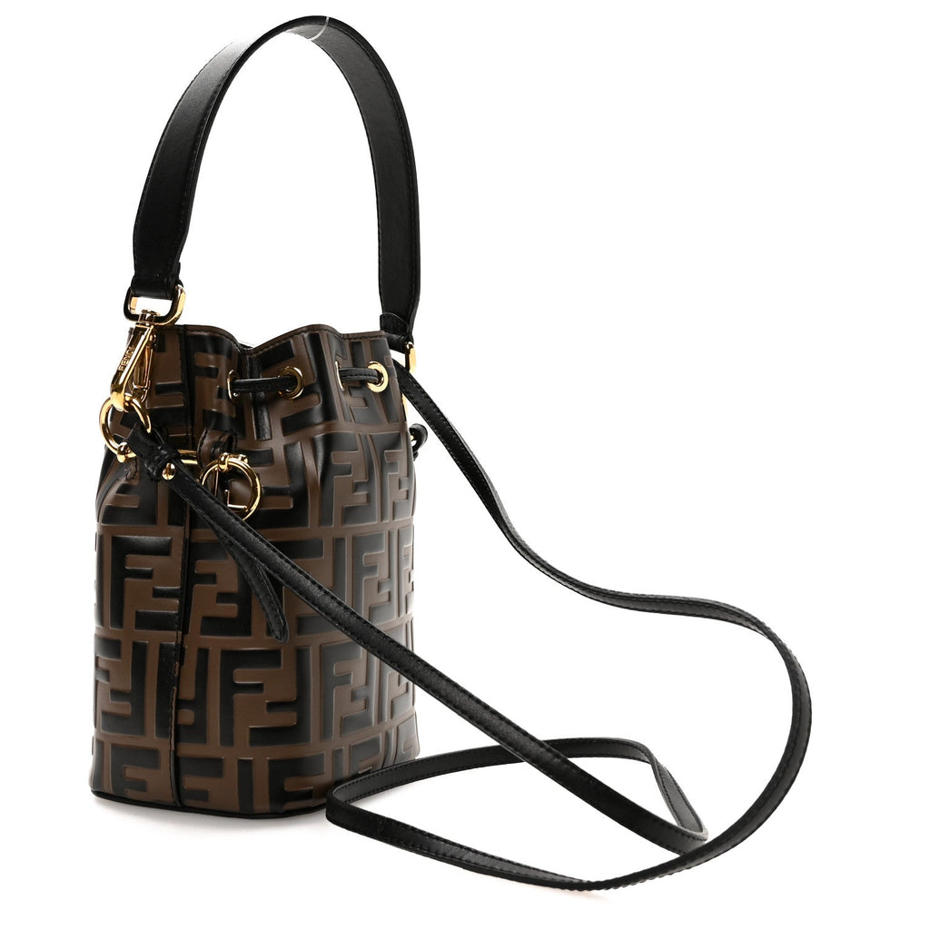 Vitello Liberty F is Fendi Bi-Color FF 1974 Embossed Mini Mon Tresor Bucket Bag Maya Black