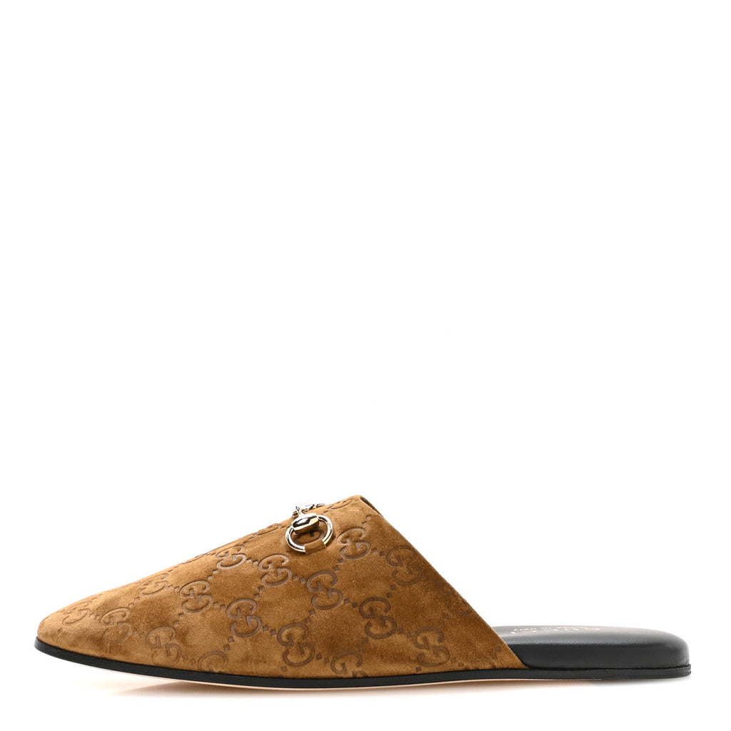 Suede GG Debossed Annette Horsebit Flat Mules 38.5 Brown