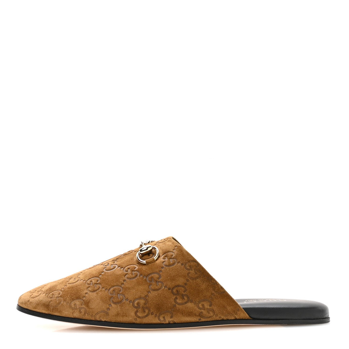 Suede GG Debossed Annette Horsebit Flat Mules 38.5 Brown