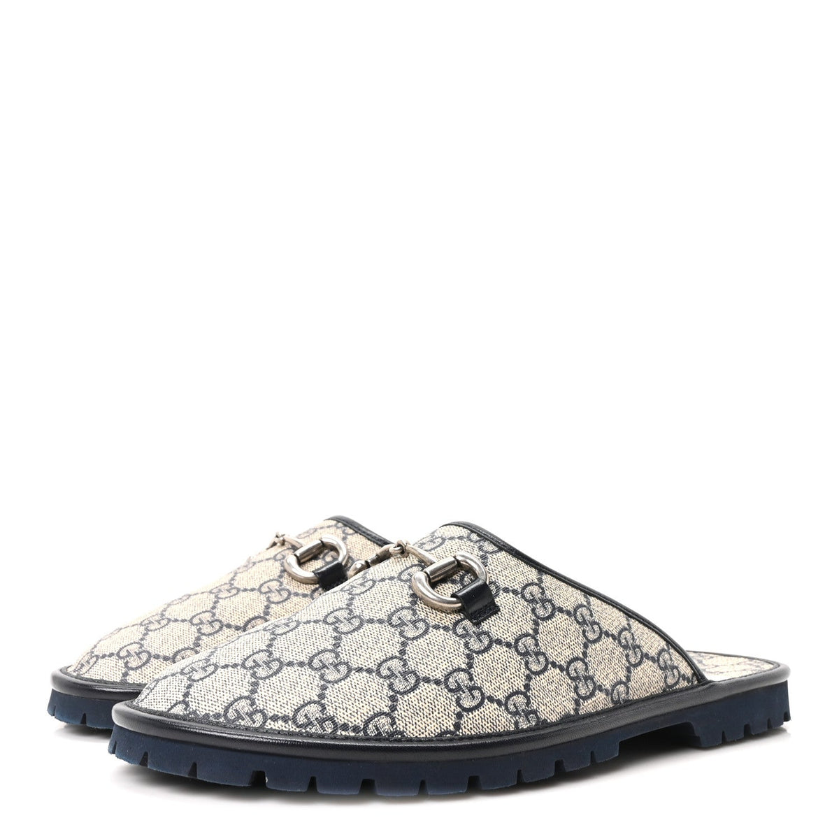 GG Supreme Monogram Granada Kid Mens Horsebit Lug Sole Mules 8.5 Beige Blue