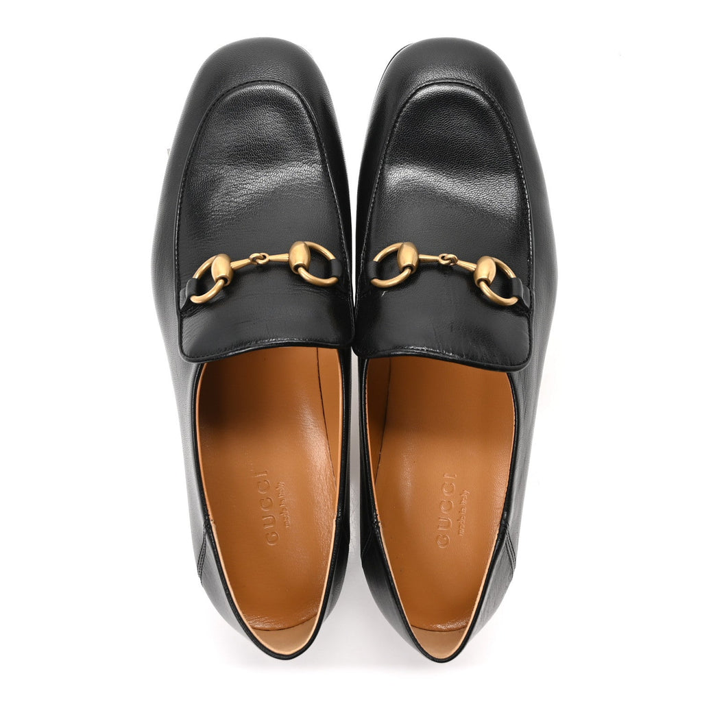 Goatskin Womens Horsebit Mid-Heel Loafers 37 Black
