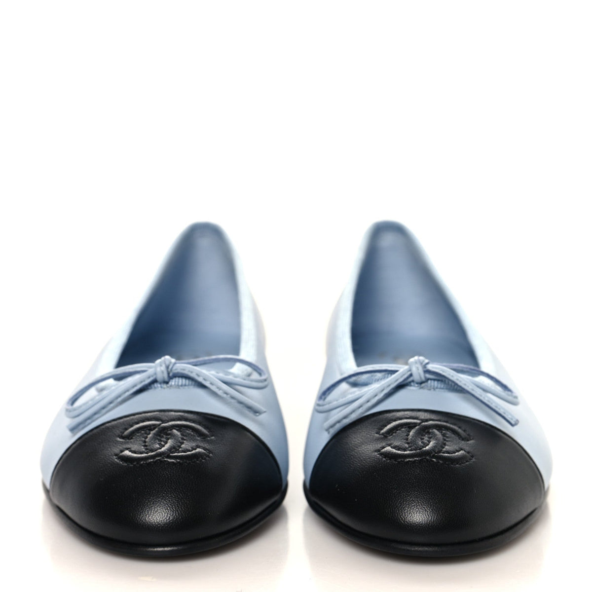 Lambskin Cap Toe CC Ballerina Flats 37 Light Blue Black