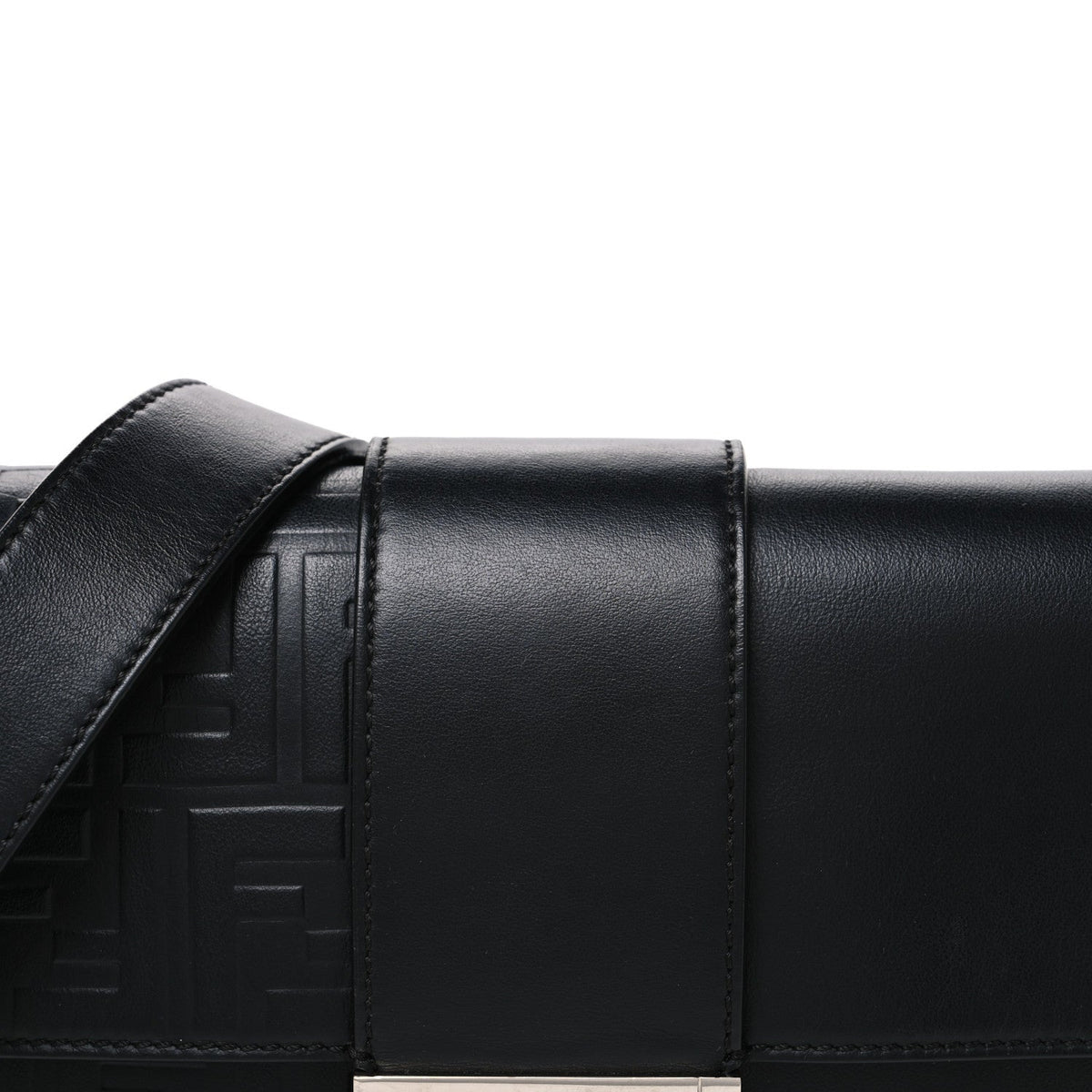Vitello Grace FF Gradient Embossed Belt Baguette Bag Black