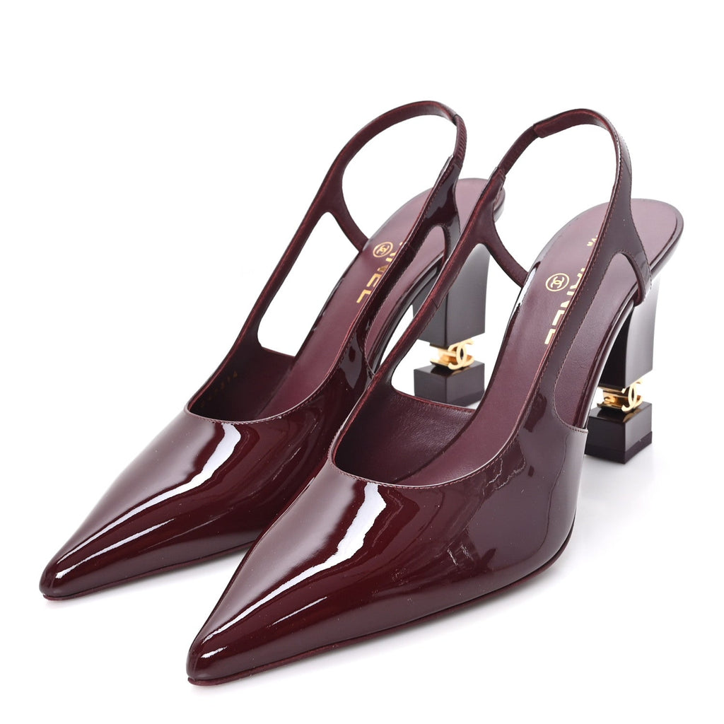 Patent Calfskin Slingback CC Cutout Pumps 40 Dark Burgundy