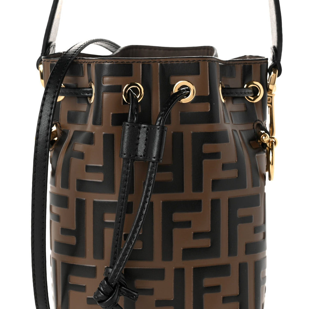 Vitello Liberty F is Fendi Bi-Color FF 1974 Embossed Mini Mon Tresor Bucket Bag Maya Black
