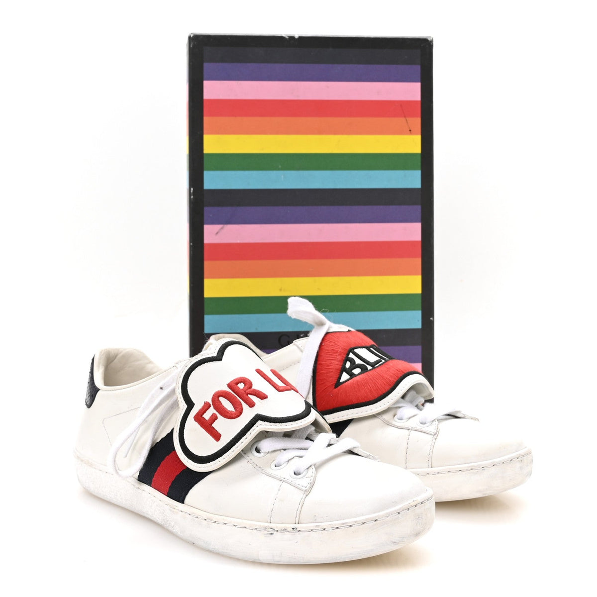 Calfskin Ayers Web Blind for Love Embroidered Womens Ace Sneakers 35.5 White
