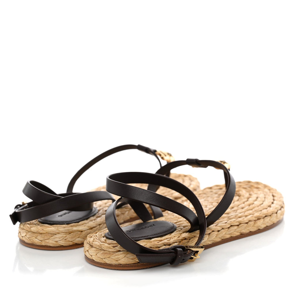 Calfskin Raffia 4G Liquid Espadrille Sandals 35 Ebony Natural