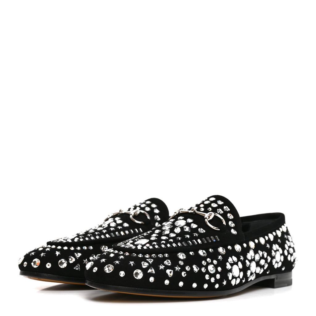 Kid Scamosciato Crystal GG Monogram Jordaan Loafer 37.5 Black