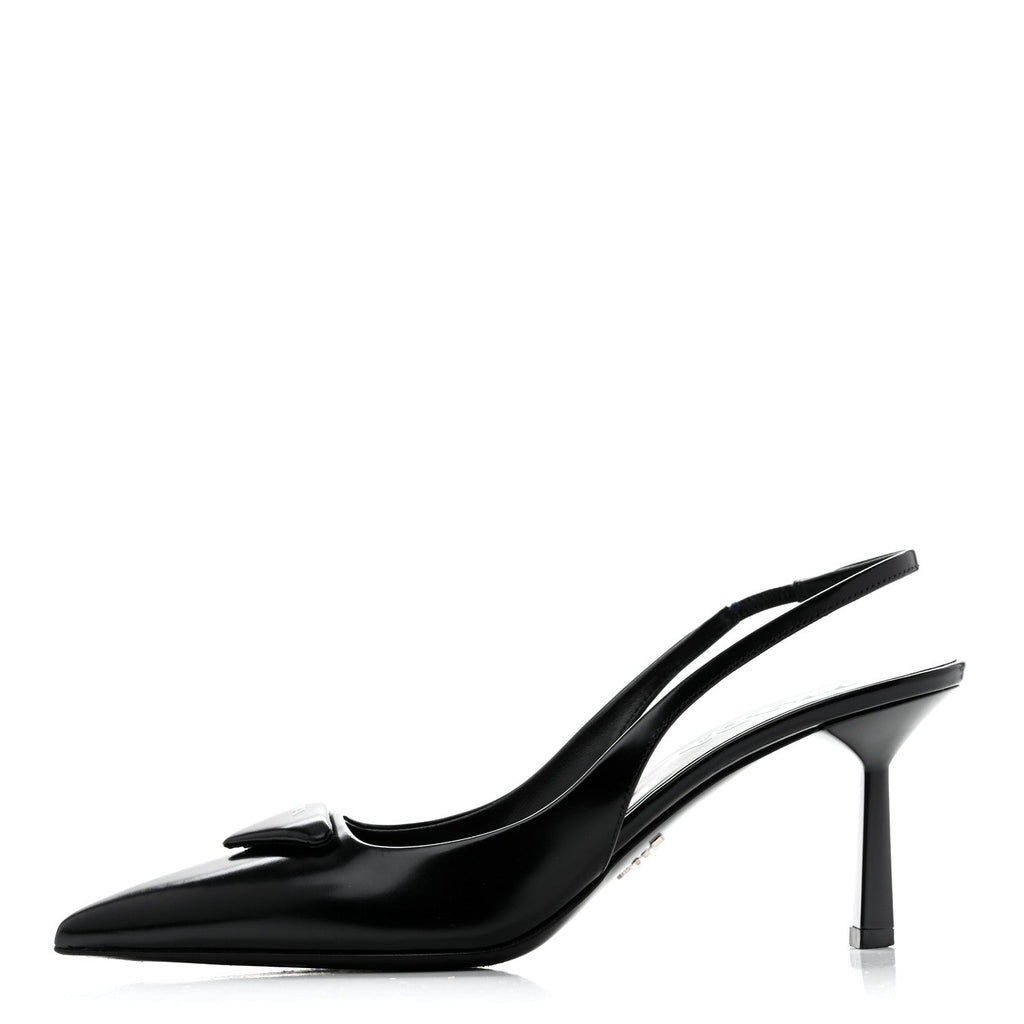 Spazzolato Triangle Logo Pointed Toe 75mm Slingback Pumps 37 Black