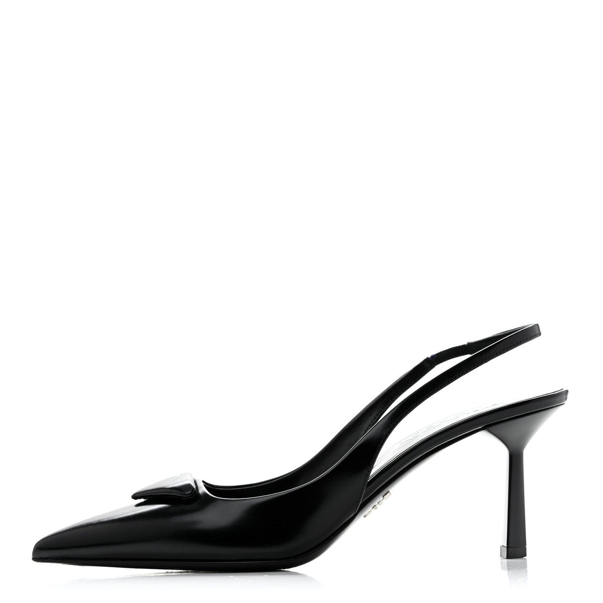 Spazzolato Triangle Logo Pointed Toe 75mm Slingback Pumps 37 Black