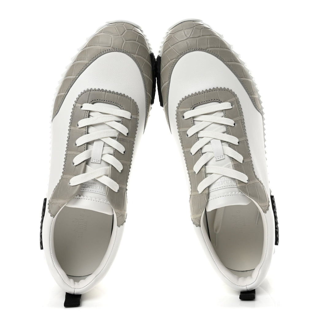Goatskin Matte Alligator Mens Bouncing Sneaker 44 White Gris Perle