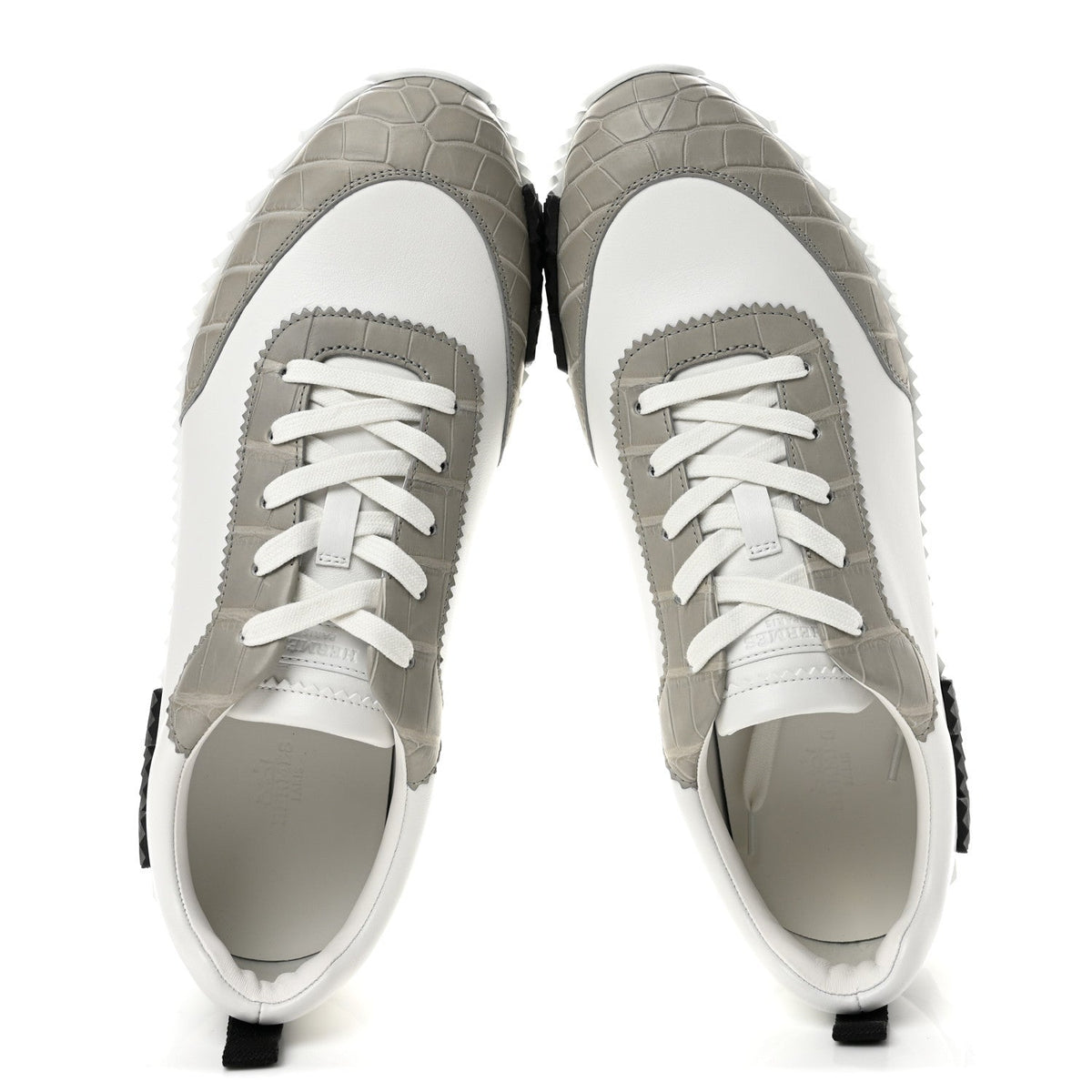 Goatskin Matte Alligator Mens Bouncing Sneaker 44 White Gris Perle