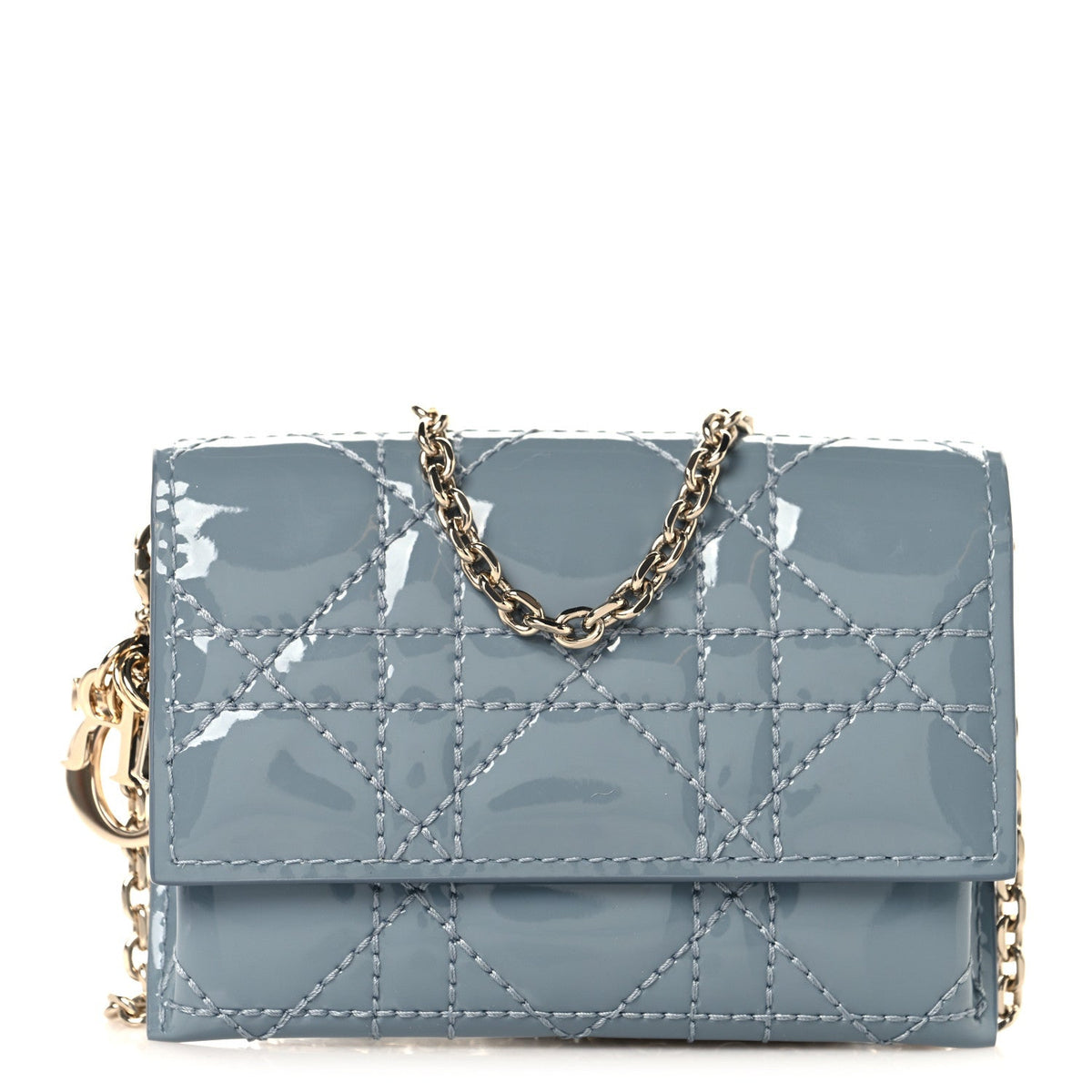 Patent Cannage Mini Waist Pouch on Chain Denim