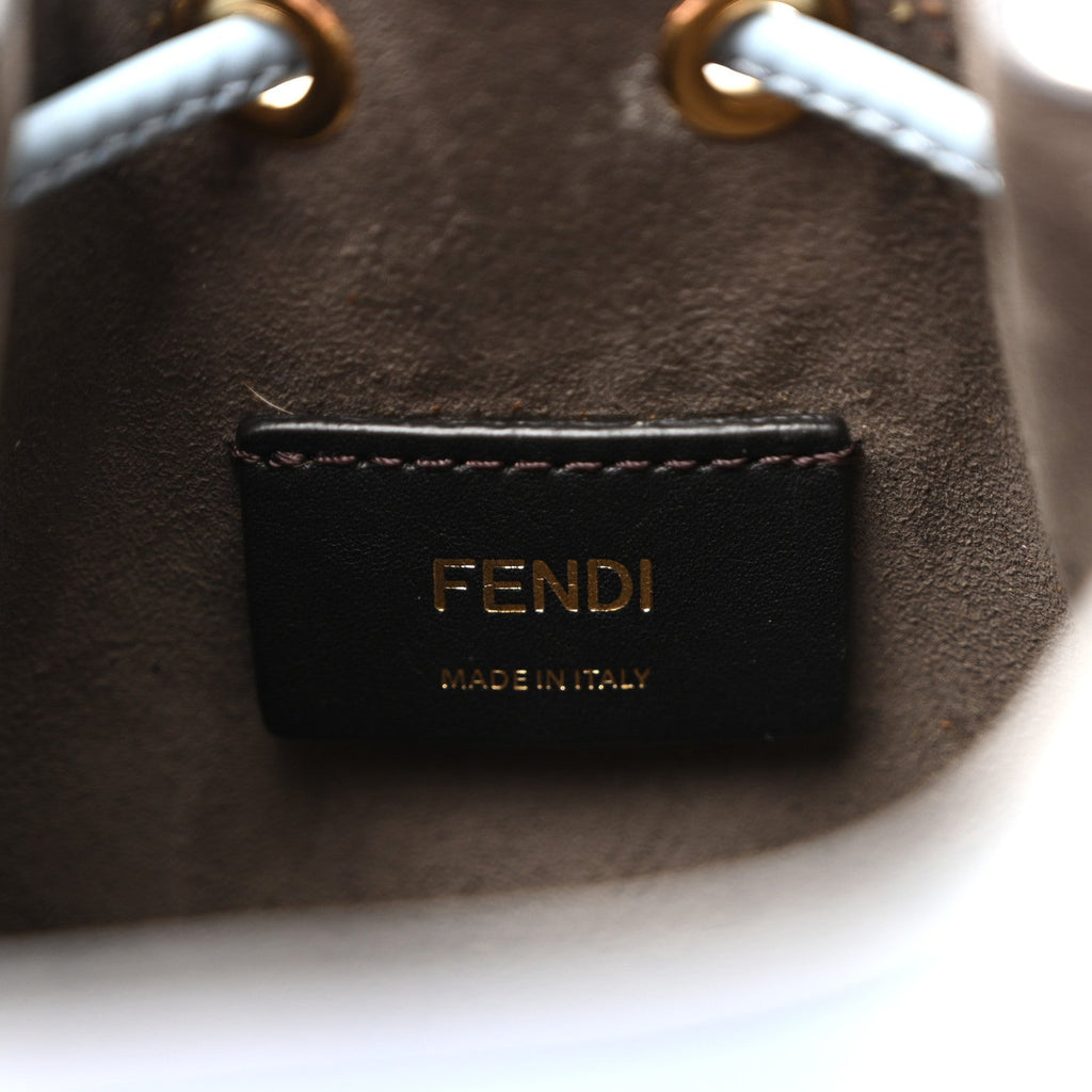 Vitello King F is Fendi Logo Embossed Mini Mon Tresor Bucket Bag Azzurro Baby Azzurro Baby