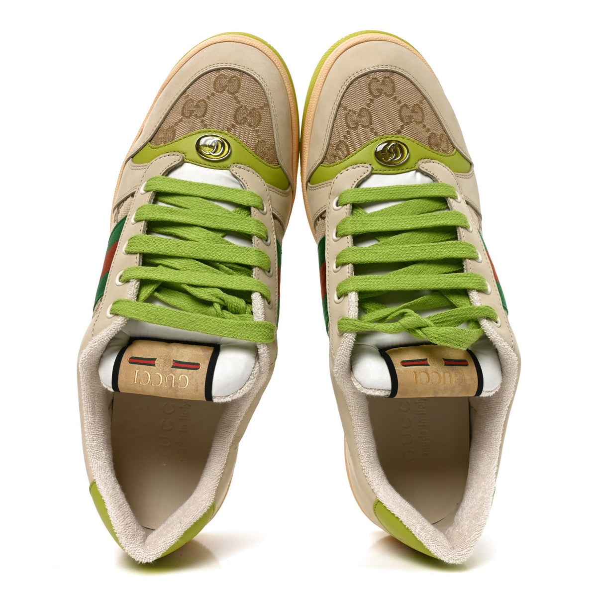 Nubuck Monogram Web Mens Screener Sneakers  9 Beige Green Multicolor