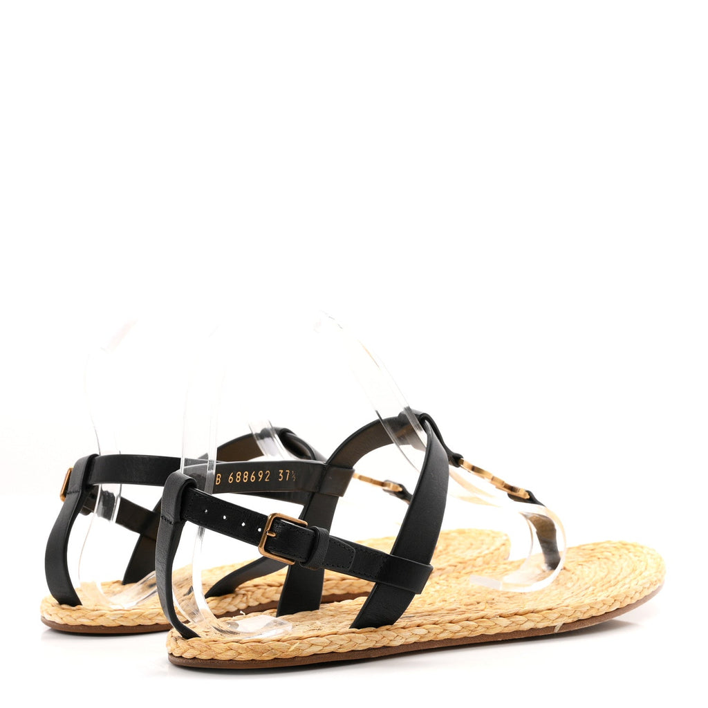 Calfskin Raffia Cassandra Monogram Sandals 37.5 Black