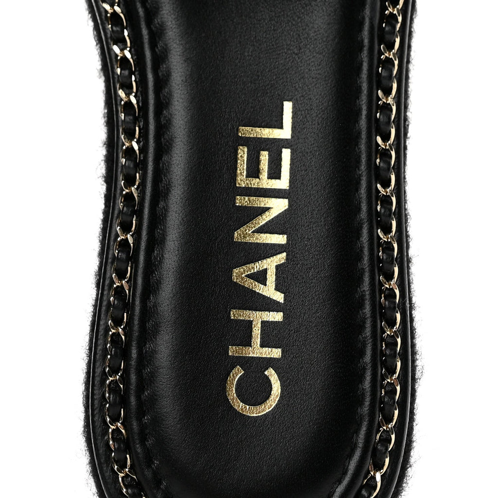 Wool Alpaca Chain CC Slide Sandals 36 Black