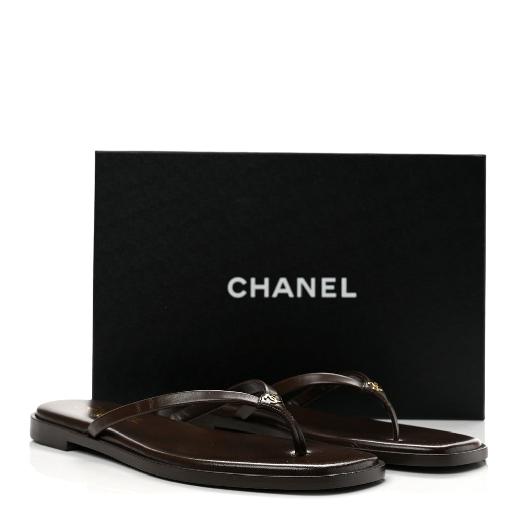 Goatskin CC Times Square Thong Sandals 38.5 Brown