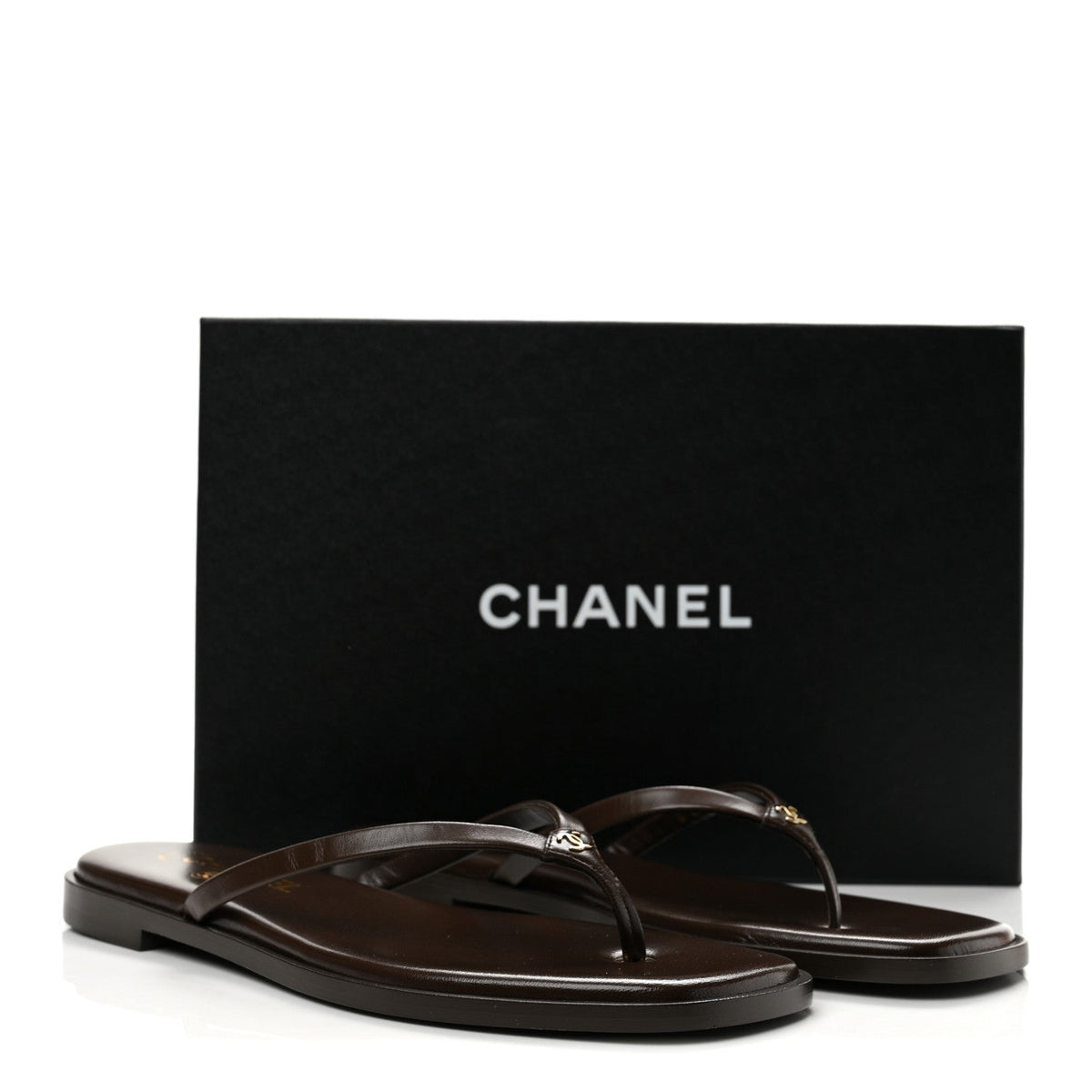 Goatskin CC Times Square Thong Sandals 38.5 Brown