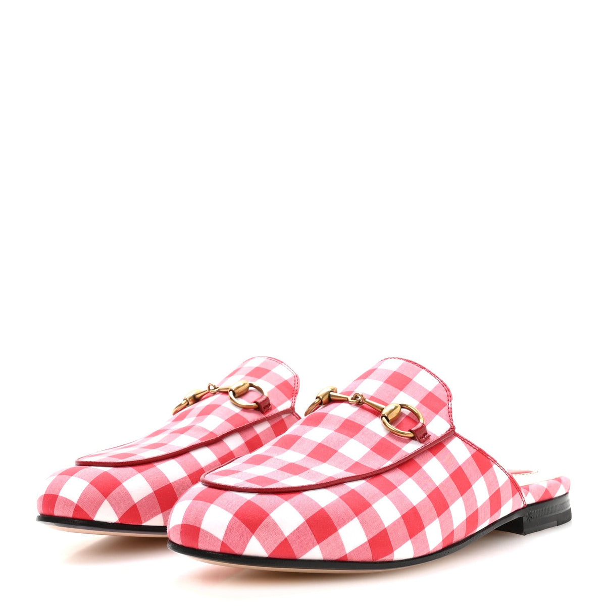 Cotton Gingham Womens Princetown Slippers 35 White Red