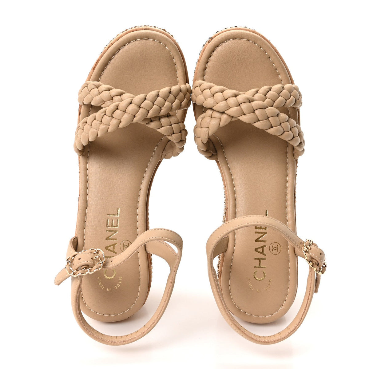 Lambskin Espadrille Braided Platform Sandals 37 Beige