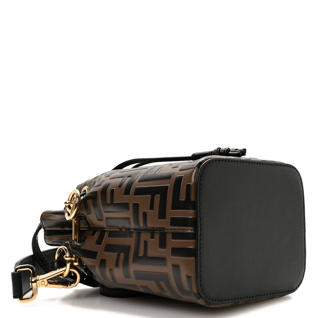 Vitello Liberty F is Fendi Bi-Color FF 1974 Embossed Mini Mon Tresor Bucket Bag Maya Black