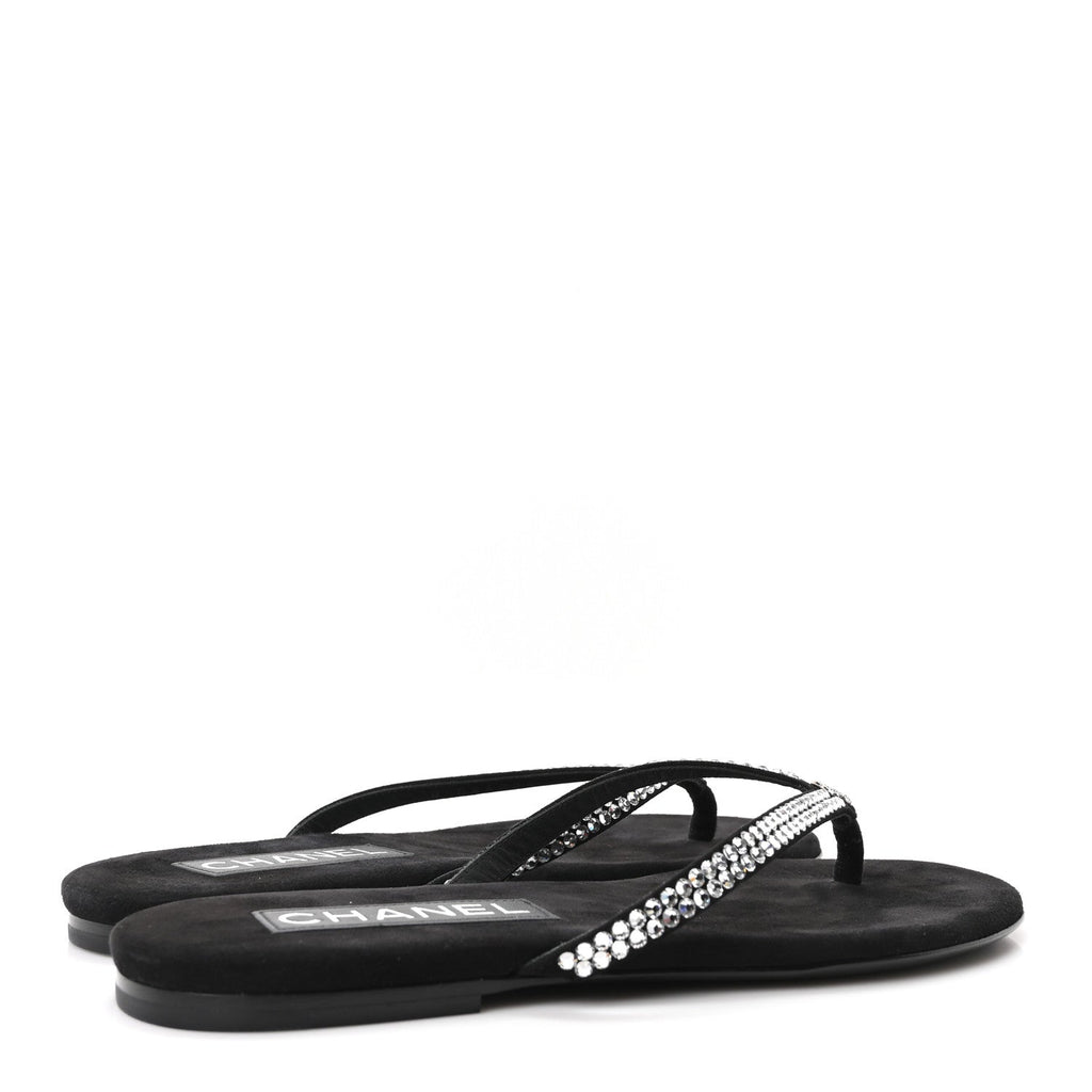 Velvet Crystal CC Thong Sandals 36.5 Black