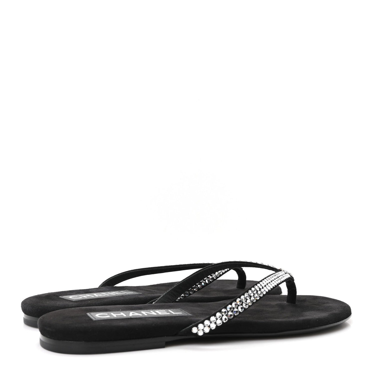 Velvet Crystal CC Thong Sandals 36.5 Black