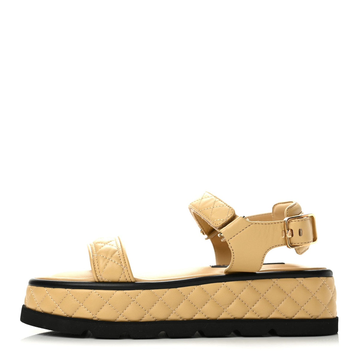 Lambskin Quilted Platform Sandals 39 Beige Black