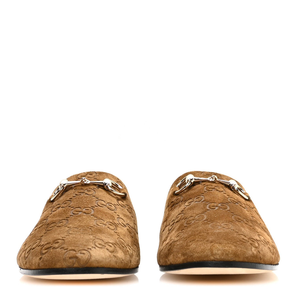 Suede GG Debossed Annette Horsebit Flat Mules 38.5 Brown