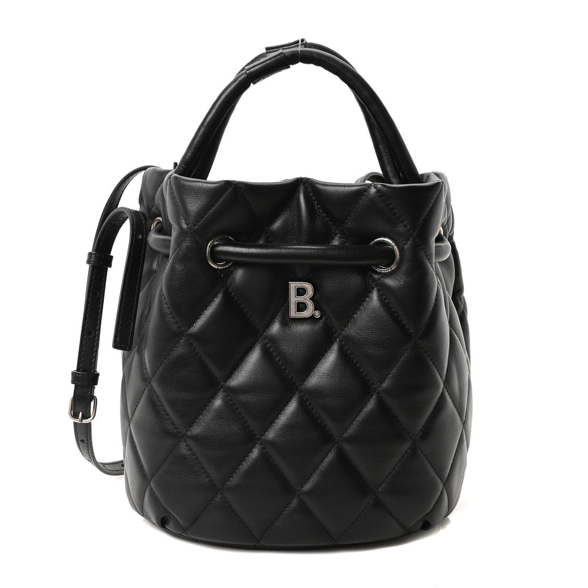 Nappa Calfskin Quilted Touch B Bucket Bag Black
