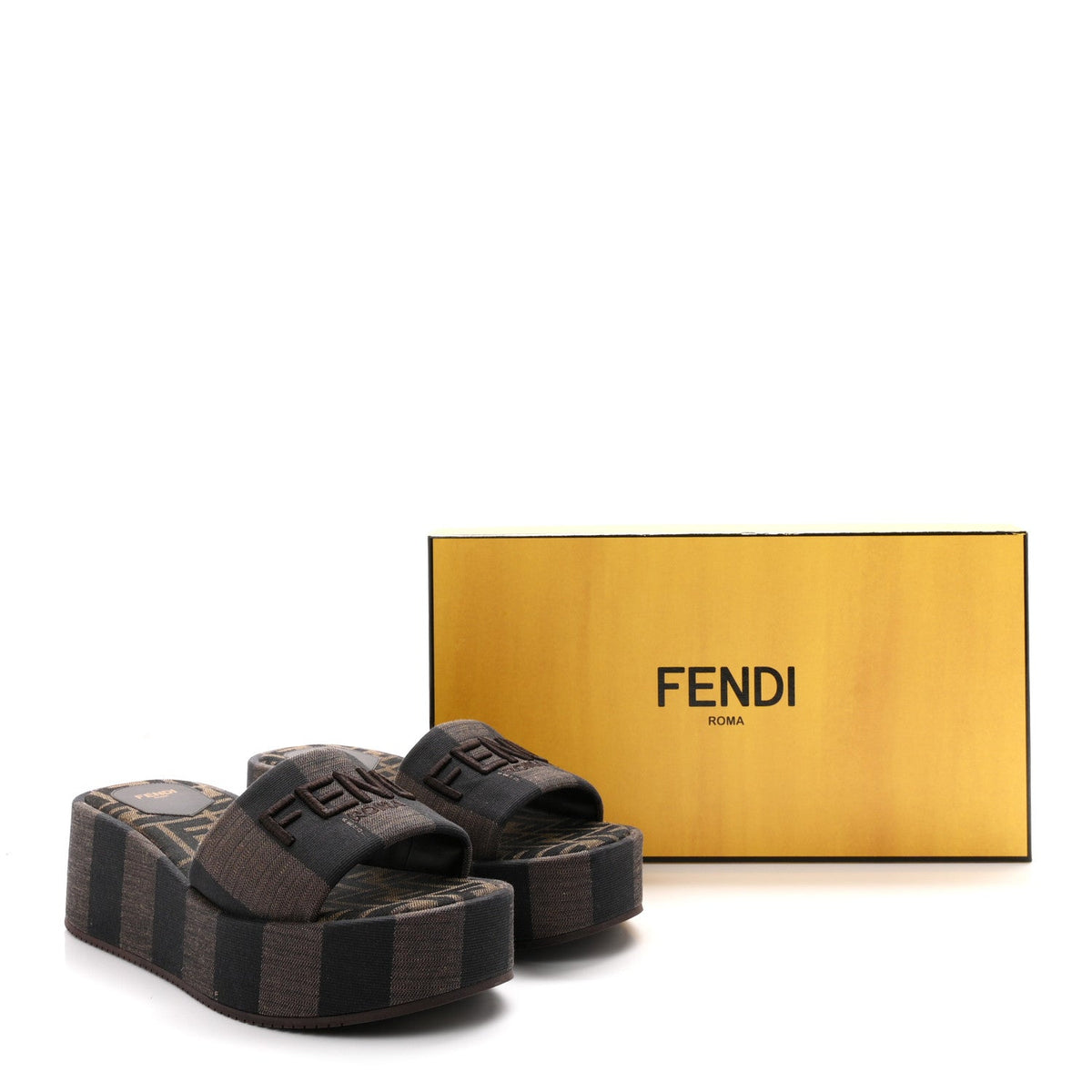 Jacquard Womens FF Sunshine Flatform Slide Sandals 39 Tabacco Black