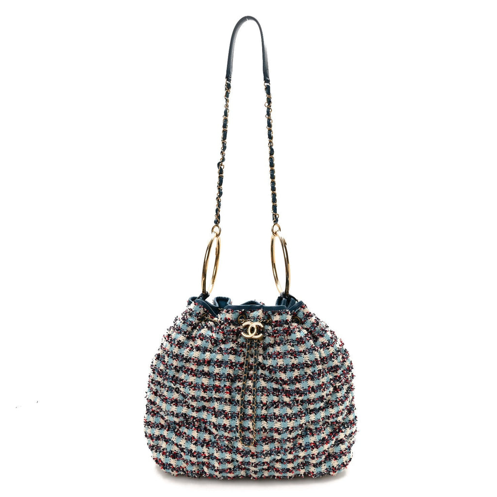 Tweed Paris Cuba Chesterfield Bucket Bag  Blue Multicolor
