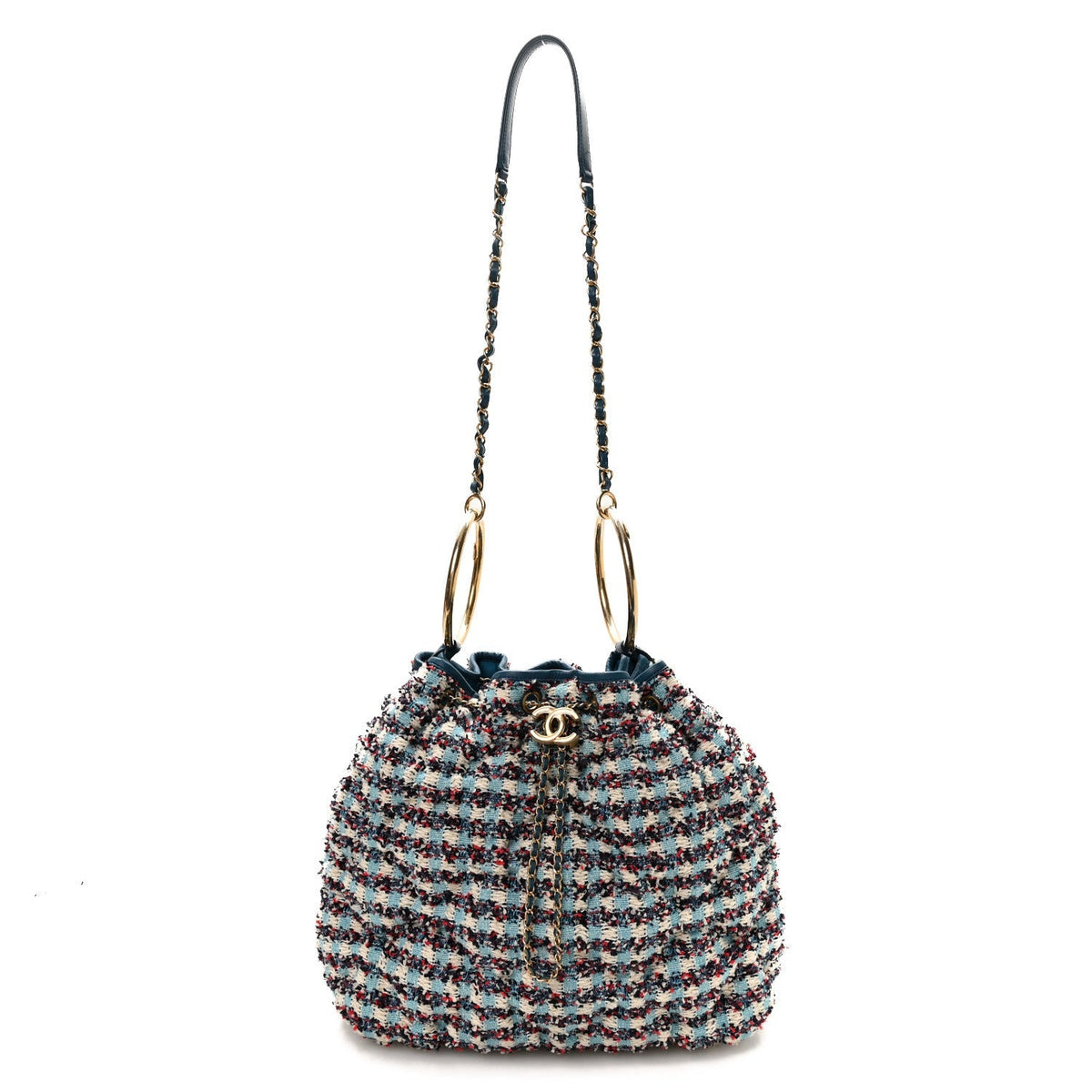 Tweed Paris Cuba Chesterfield Bucket Bag  Blue Multicolor