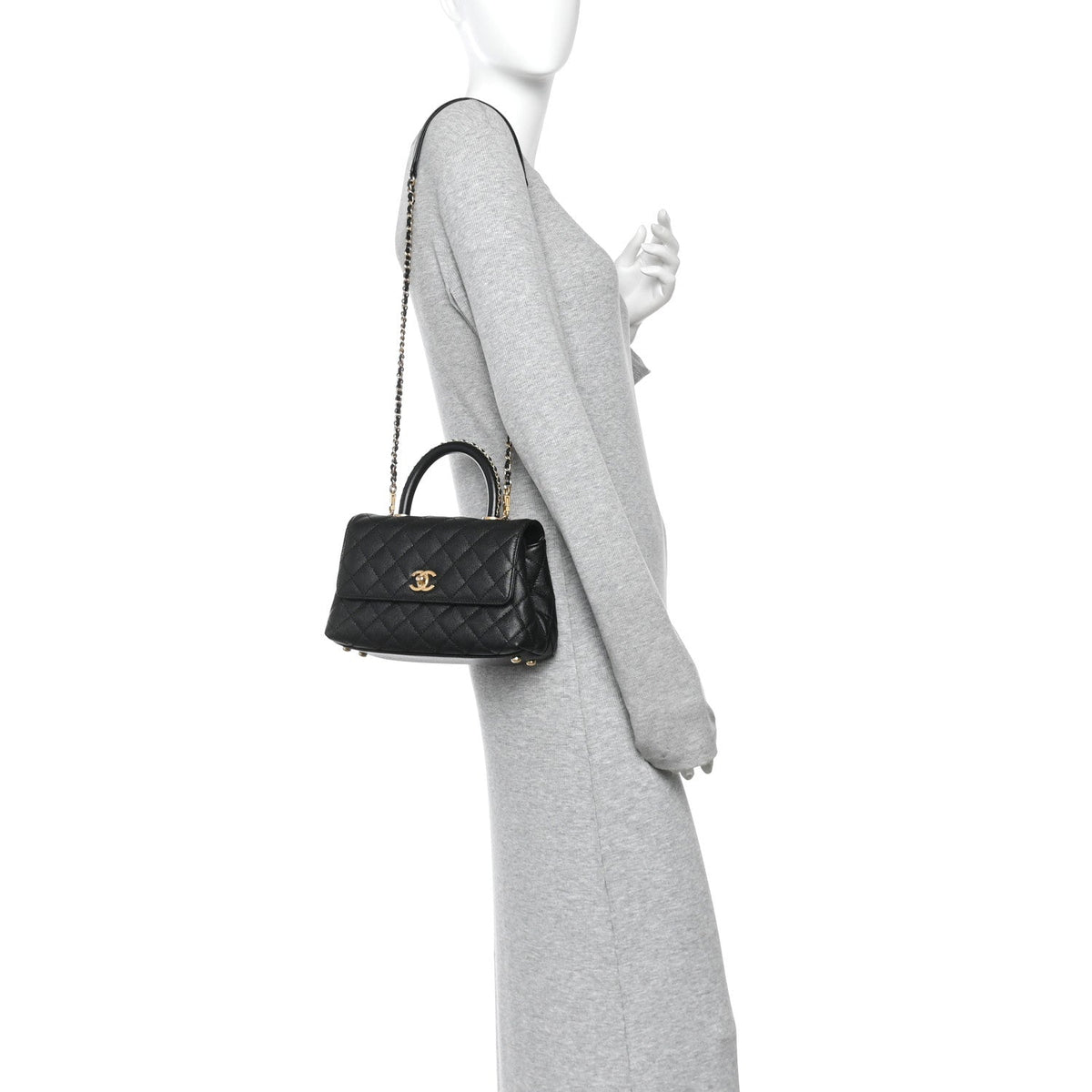 Caviar Quilted Mini Coco Chain Handle Flap Black