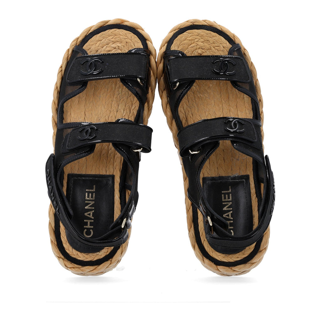 Mesh Patent Calfskin Velcro Dad Sandals 40.5 Black