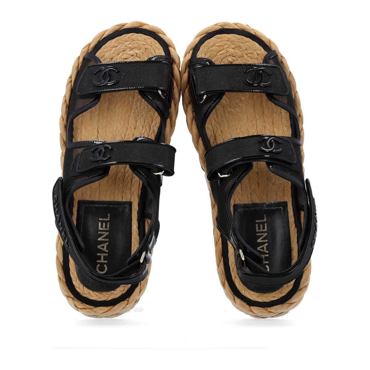 Mesh Patent Calfskin Velcro Dad Sandals 40.5 Black