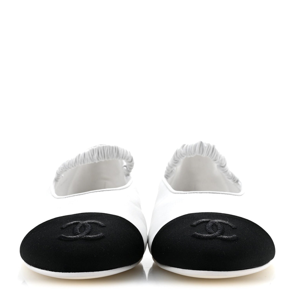 Lambskin Knit Grosgrain Cap Toe CC Ballerina Flats With Leg Warmers 38.5 White Black