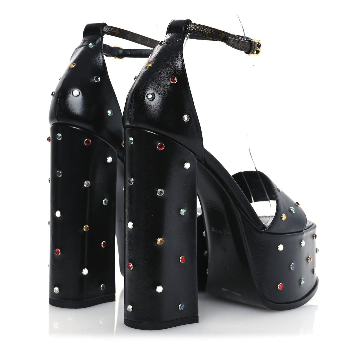 Calfskin Studded Fame Platform Sandals 38 Black