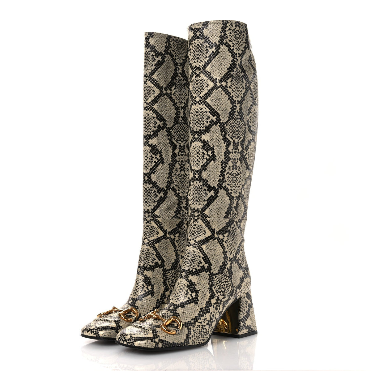 Calfskin Snakeskin Embossed Charlotte Horsebit 55mm Knee High Boots 38.5 Multicolor