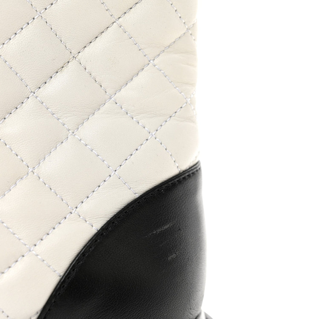 Shiny Lambskin Quilted Lace Up Combat Boots 38 White Black