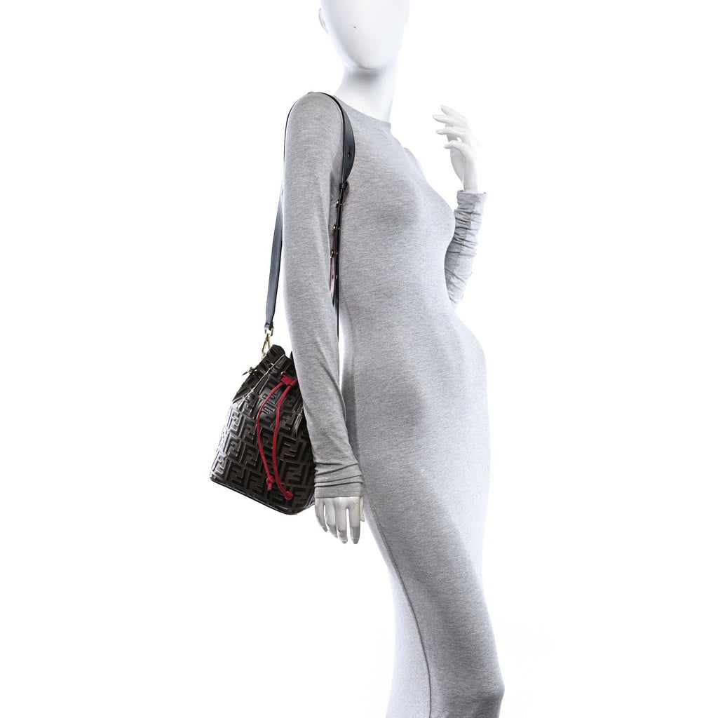 Vitello Grace F is Fendi Bi-Color FF 1974 Embossed Grande Mon Tresor Bucket Bag Maya Black Fragola