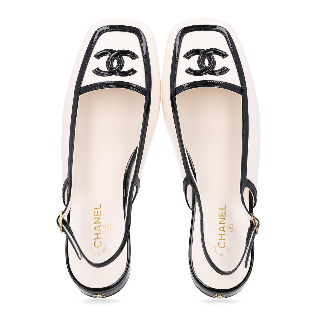 Lambskin Patent Calfskin CC Slingback Sandals 38 White Black