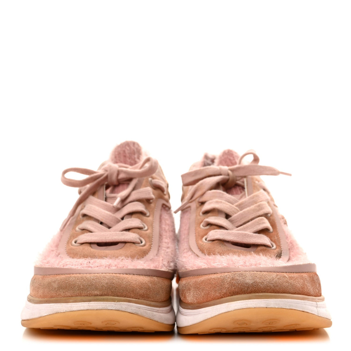 Suede Calfskin Stretch Fabric CC Sneakers 38 Pink